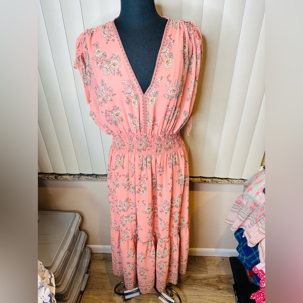 Max Studio Floral Pink Ruffled Tiered Maxi Dress Size XL - Picture 2 of 8